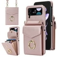 thumbnail image 1 of ELEHOLD Luxury Wallet Case for Samsung Galaxy Z Flip 3,with Organ Card Slots RFID Blocking Metal Ring Holder Crossbody Shoulder Strap Leather Purse Case for Women Girls,Rosegold, 1 of 7