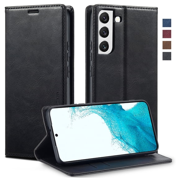 ELEHOLD Luxury Wallet Case for Samsung Galaxy S23 Ultra, Magnetic PU Leather RFID Blocking Card Slots Kickstand Shockproof Protection Cover ,Black