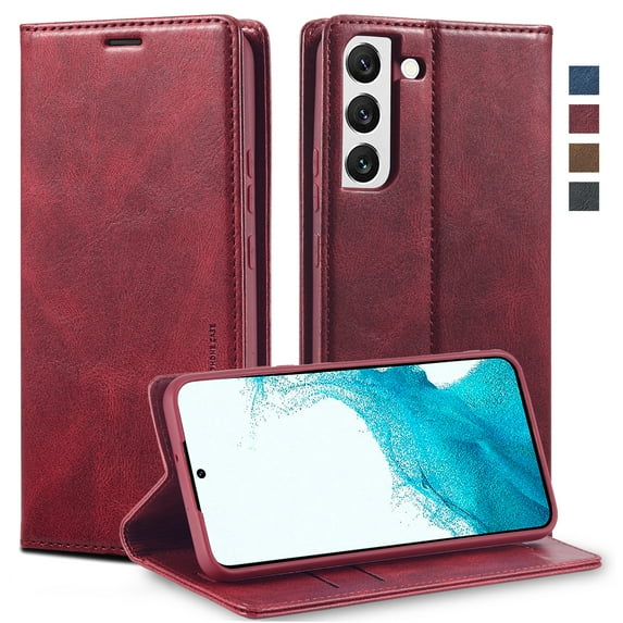 ELEHOLD Luxury Wallet Case for Samsung Galaxy S23 Ultra, Magnetic PU Leather RFID Blocking Card Slots Kickstand Shockproof Protection Cover ,Red