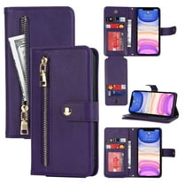 ELEHOLD Luxury Wallet Case for iPhone 11 (6.1") Card Slots Zipper Purse Stand Function with Crossbody Strap Wrist Strap PU Leather Shockproof Case for iPhone 11,Purple