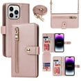 thumbnail image 1 of ELEHOLD Luxury Wallet Case for iPhone 12 Pro /iPhone 12 (6.1") Card Slots Zipper Purse Stand Function with Crossbody Strap Wrist Strap PU Leather Shockproof Case for iPhone 12 Pro / 12,Rosegold, 1 of 7