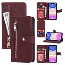 ELEHOLD Luxury Wallet Case for iPhone 13 (6.1") Card Slots Zipper Purse Stand Function with Crossbody Strap Wrist Strap PU Leather Shockproof Case for iPhone 13,Winered