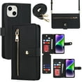 thumbnail image 1 of ELEHOLD Luxury Wallet Case for iPhone 14  6.1" Card Slots Zipper Purse Stand Function with Crossbody Strap Wrist Strap PU Leather Shockproof Case, Black, 1 of 7