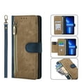 thumbnail image 1 of ELEHOLD Luxury Wallet Case for iPhone 14 Plus (6.7 inch 2022), PU Leather RFID Blocking Card Slots Zipper Pocket Magnetic Closure Kickstand Lanyard Shockproof Protective Case,Blue, 1 of 7