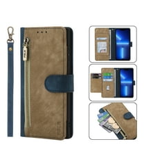 ELEHOLD Luxury Wallet Case for iPhone 14 Plus (6.7 inch 2022), PU Leather RFID Blocking Card Slots Zipper Pocket Magnetic Closure Kickstand Lanyard Shockproof Protective Case,Blue