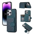 thumbnail image 1 of ELEHOLD Luxury Wallet Case for iPhone 14 Pro 6.1" with Card Holders Magnetic Closure Kickstand Function Shockproof Purse Case with Detachable Crossbody Shoulder Strap,Green, 1 of 7