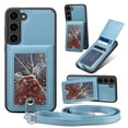 thumbnail image 1 of ELEHOLD Luxury Wallet Case&nbsp;for Samsung Galaxy S22 Fashion Leaf Pattern Design Flip Back Card Holders Magnetic Clasp Stand Function with Wriststrap Crossbody Strap Shockproof Purse Case,blue, 1 of 8
