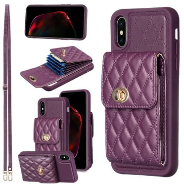 ELEHOLD Luxury Wallet Case&nbsp;for iPhone XS Max Case Organ Card Slots Holders PU Leather Metal Snap with Crossbody Shoulder Strap Shockproof Elegant Purse Case,purple