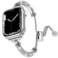 thumbnail image 1 of ELEHOLD Luxury Women Bling Slim Metal Bracelet Strap with Rhinestone Replacement Band Compatible for Apple iWatch Series SE/9/8/7/6/5/4/3/2/1 41/40/38mm,Silver, 1 of 6