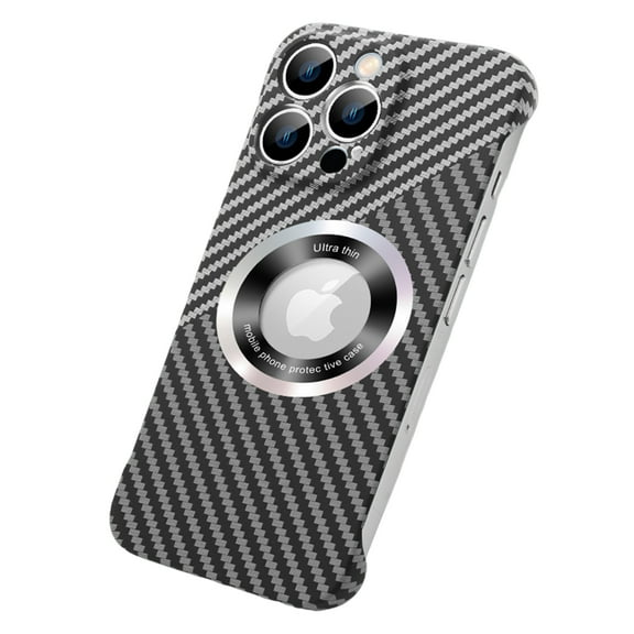 ELEHOLD Mag Safe Compatible iPhone 11 Pro Case, Ultra Slim Thin Carbon Fiber Texture Back Cover Frameless Bumper Case Scratch Resistant Logo View Window for iPhone 11 Pro,Silver