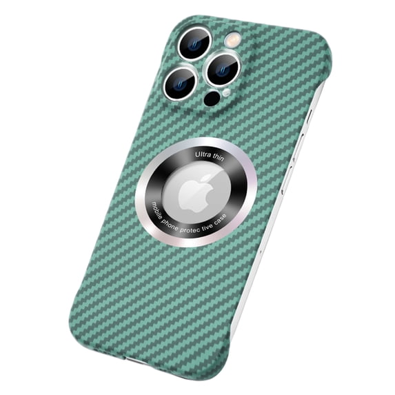 ELEHOLD Mag Safe Compatible iPhone 12 Pro Case, Ultra Slim Thin Carbon Fiber Texture Back Cover Frameless Bumper Case Scratch Resistant Logo View Window for iPhone 12 Pro,Green