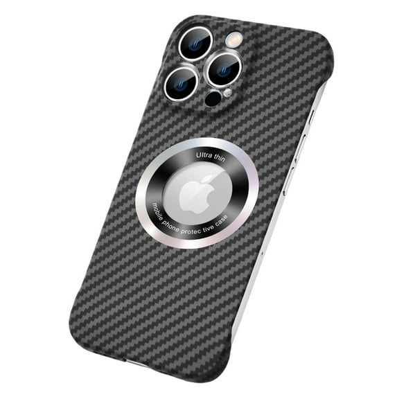 ELEHOLD Mag Safe Compatible iPhone 12 Pro Case, Ultra Slim Thin Carbon Fiber Texture Back Cover Frameless Bumper Case Scratch Resistant Logo View Window for iPhone 12 Pro,Black