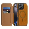 thumbnail image 1 of ELEHOLD Mag-Safe Wallet Case For iPhone 14 , with RFID Blocking – PU Leather Flip Folio Phone Case with Card Slots Raised Edges Strong Magnetic Card holder Shockproof Cover ,Brown, 1 of 7