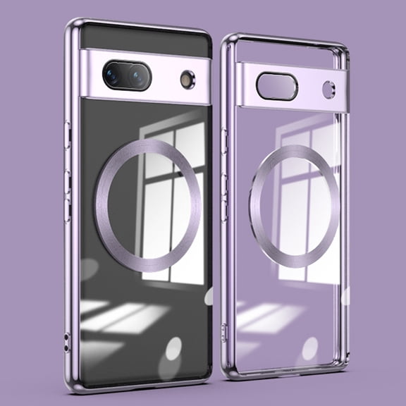 ELEHOLD MagSafe Compatible Google Pixel 7A Magnetic Case, Crystal Clear Back Plating Bumper Shockproof Protective Case with Camera Protector for Google Pixel 7A,Light Purple