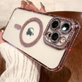 thumbnail image 1 of ELEHOLD MagSafe Compatible iPhone 11 Glitter Plating Case with Diamond Camera Lens Protector, Cute Luxury Bling Rhinestones Soft Clear Transparent TPU Magnetic Case for iPhone 11,Rosegold, 1 of 6