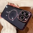 thumbnail image 1 of ELEHOLD MagSafe Compatible iPhone 11 Pro Max Glitter Plating Case with Diamond Camera Lens Protector, Luxury Bling Rhinestones Soft Clear Transparent TPU Magnetic Case for iPhone 11 Pro Max,Purple, 1 of 6