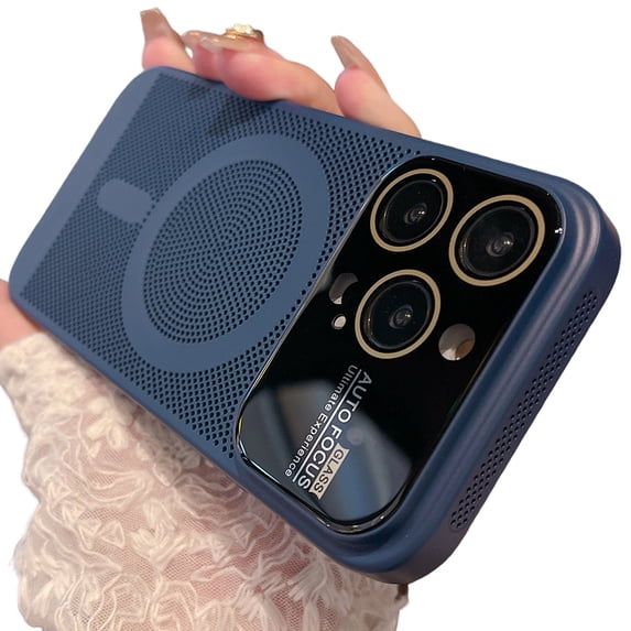 ELEHOLD MagSafe Compatible for iPhone 12 Pro Case with Full Camera Lens Protector, Upgraded Heat Dissipation Breathable Cooling Case for iPhone 12 Pro,Navy Blue