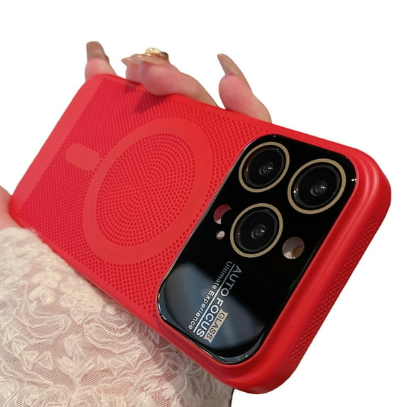 ELEHOLD MagSafe Compatible for iPhone 12 Pro Case with Full Camera Lens Protector, Upgraded Heat Dissipation Breathable Cooling Case for iPhone 12 Pro,Red