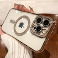 thumbnail image 1 of ELEHOLD MagSafe Compatible iPhone 12 Pro Glitter Plating Case with Diamond Camera Lens Protector, Cute Luxury Bling Rhinestones Soft Clear Transparent TPU Magnetic Case for iPhone 12 Pro,Gold, 1 of 6