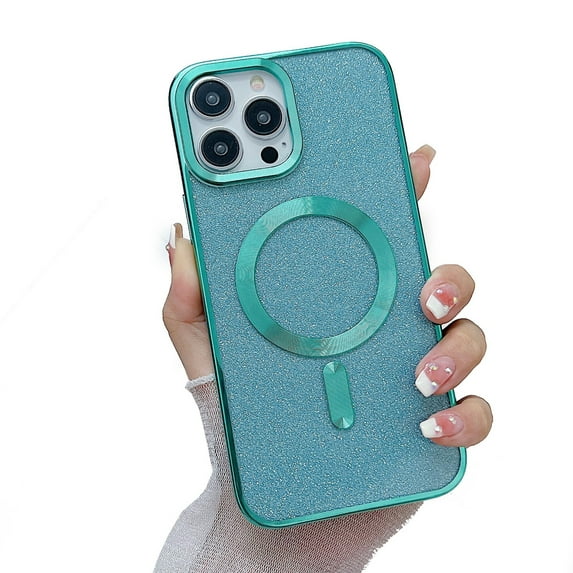 ELEHOLD MagSafe Compatible iPhone 12 Pro Max Case, iPhone 12 Pro Max Magnetic Glitter Case, Luxury Plating Clear Case for Women Girls Shockproof Back Cover, Green