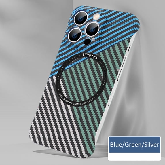 ELEHOLD MagSafe Compatible iPhone 14 Pro Max Case, Slim Frameless Carbon Fiber Pattern Magnetic Case for iPhone 14 Pro Max,Blue/Green/Silver