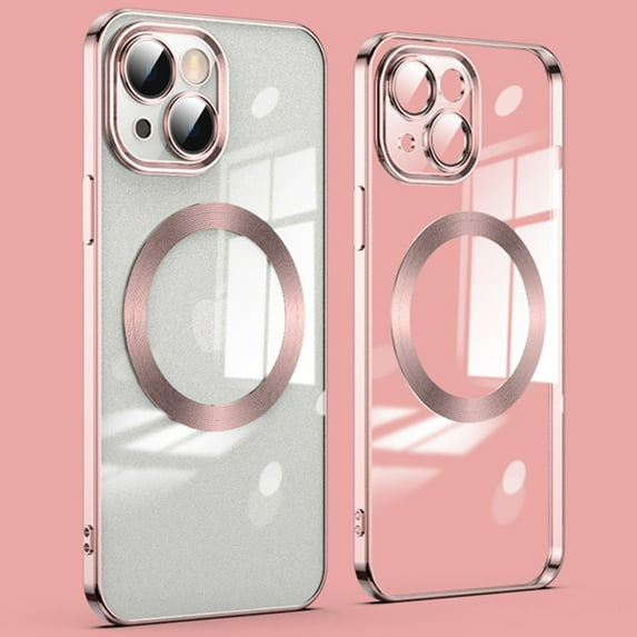 ELEHOLD MagSafe Compatible for iPhone 15 Magnetic Case, Crystal Clear Back Plating Bumper Shockproof Protective Case with Camera Lens Protector for iPhone 15, Rosegold