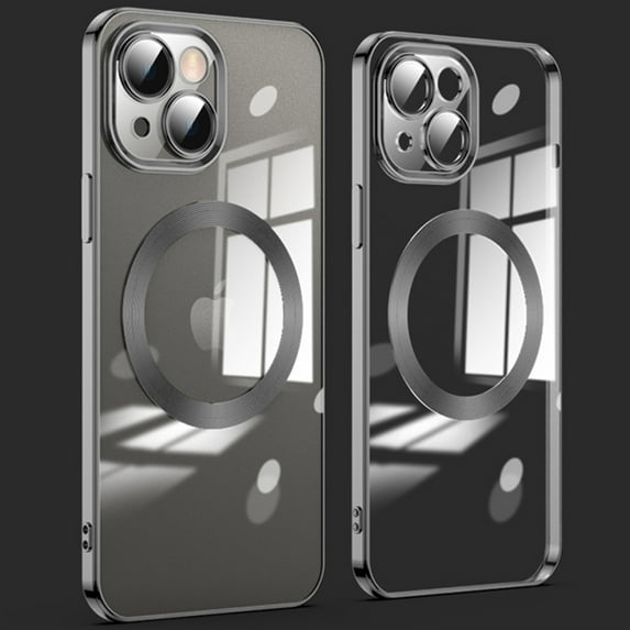 ELEHOLD MagSafe Compatible for iPhone 15 Plus Magnetic Case, Crystal Clear Back Plating Bumper Shockproof Protective Case with Camera Lens Protector for iPhone 15 Plus,Black