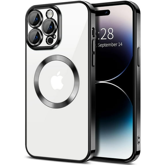 ELEHOLD MagSafe Compatible for iPhone 15 Pro Magnetic Case, Crystal Clear Back Plating Bumper Shockproof Protective Case with Camera Lens Protector for iPhone 15 Pro,Black