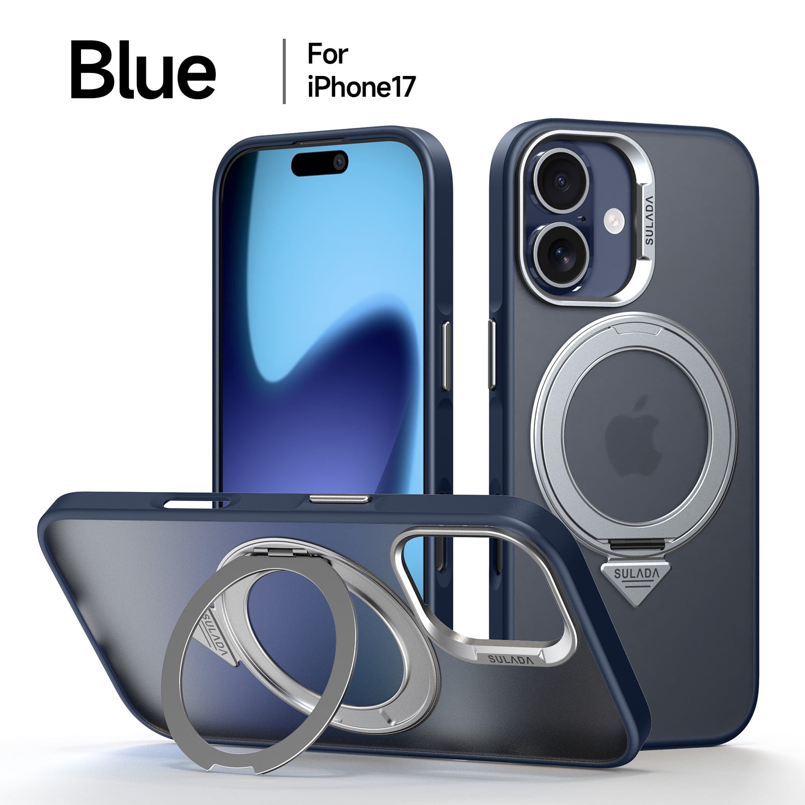 ELEHOLD Magnetic Case for 17, Compatible with Mag-safe,  Shockproof 360°Rotating Kickstand TPU Frame Matte PC Back Military Grade Phone Case for Men Women,Blue