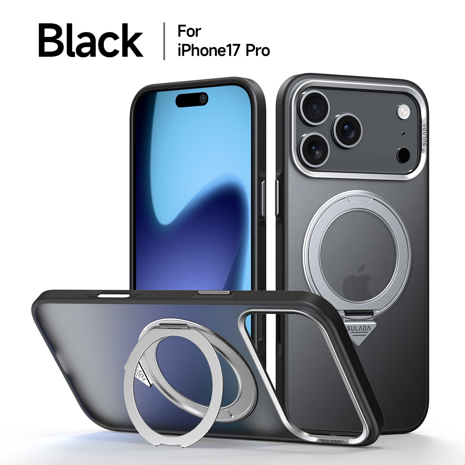 ELEHOLD Magnetic Case for 17 Pro, Compatible with Mag-safe,  Shockproof 360°Rotating Kickstand TPU Frame Matte PC Back Military Grade Phone Case for Men Women,Black