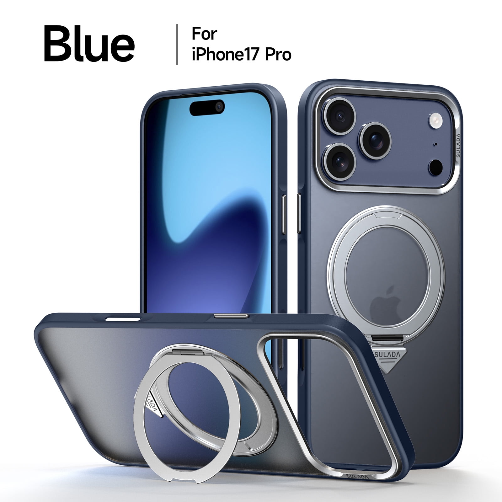 ELEHOLD Magnetic Case for 17 Pro, Compatible with Mag-safe,  Shockproof 360°Rotating Kickstand TPU Frame Matte PC Back Military Grade Phone Case for Men Women,Blue