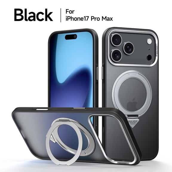 ELEHOLD Magnetic Case for 17 Pro Max, Compatible with Mag-safe,  Shockproof 360°Rotating Kickstand TPU Frame Matte PC Back Military Grade Phone Case for Men Women,Black
