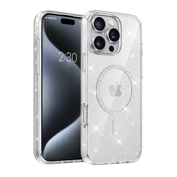 ELEHOLD Magnetic Case For iPhone 14 Pro Max Glitter Sparking Clear Shockproof Rugged Cover, Anti-Yellowing, MagSafe Compatible, Slim & Lightweight - Clear
