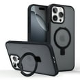 thumbnail image 1 of ELEHOLD Magnetic Case For iPhone 15 Frosted Skin-Friendly Shockproof Case, Ring Stand Rugged Cover, MagSafe Compatible, Semi-Transparent, Black, 1 of 9