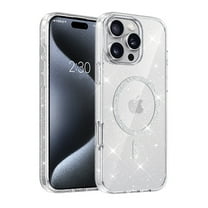 ELEHOLD Magnetic Case For iPhone 15 Plus Glitter Sparking Clear Shockproof Rugged Cover, Anti-Yellowing, MagSafe Compatible, Slim & Lightweight - Clear