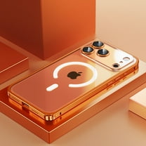 ELEHOLD Magnetic Case For iPhone 17 Pro with Lens Protector , Shockproof Rugged Clear PC Aluminum Alloy Metal Frame Protective Case,Orange