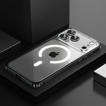 ELEHOLD Magnetic Case For iPhone 17 with Lens Protector , Shockproof Rugged Clear PC Aluminum Alloy Metal Frame Protective Case,Black