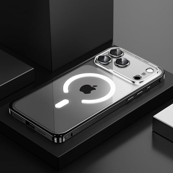 ELEHOLD Magnetic Case For iPhone 17 with Lens Protector , Shockproof Rugged Clear PC Aluminum Alloy Metal Frame Protective Case,Black