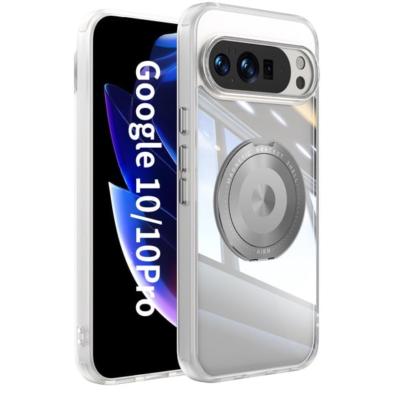ELEHOLD Magnetic Case for Google Pixel 10 /10 Pro, Compatible with Mag safe Accessory Adjustable Foldable 360° Ring Kickstand Shockproof Clear Case for Google Pixel 10 /10 Pro,White