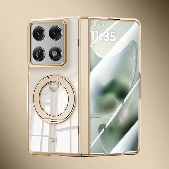 ELEHOLD Magnetic Case for Motorola Razr Fold (2026), Shockproof Hinge Protective Cover with 360 Rotatable Kickstand, HD/Privacy Screen Protector Included, Gold