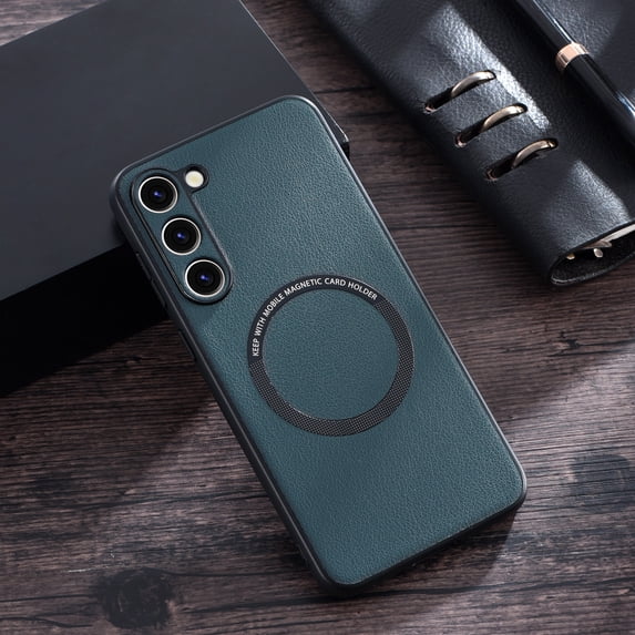 ELEHOLD Magnetic Case for Samsung Galaxy S23 Plus, Luxury PU Leather Ultra Slim Compatible with MagSafe Shockproof Lightweight Case for Samsung S23+,Green