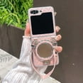 thumbnail image 1 of ELEHOLD Magnetic Case for Samsung Galaxy Z Flip 5 with Kickstand Ring , PU Leather Mirror Lanyard Strap Magnetic Wireless Charging Anti-Scratch Protective Case,Pink, 1 of 6
