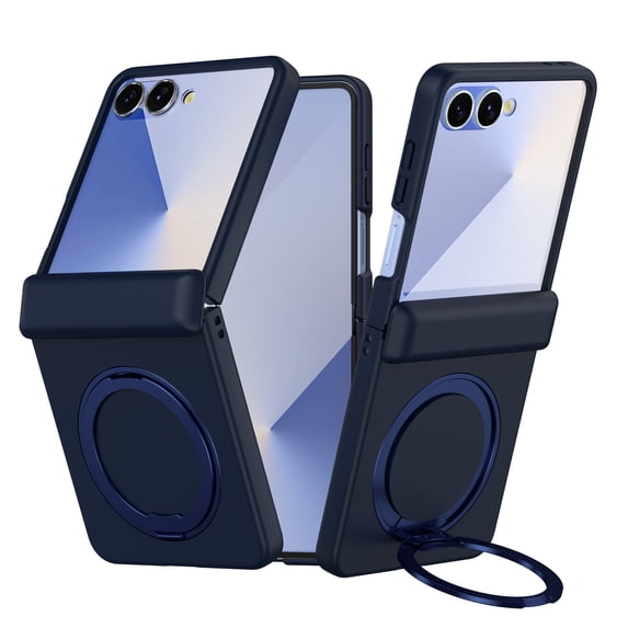 ELEHOLD Magnetic Case for Samsung Galaxy Z Flip 7 2025 with 360° Rotating Kickstand, Shockproof Shockproof Full Body Protective Cover Hinge Protection Screen Protector Included,Darkblue