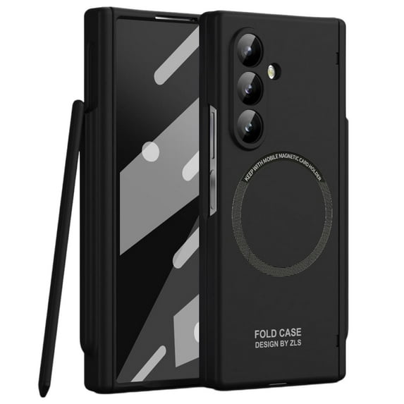 ELEHOLD Magnetic Case for Samsung Galaxy Z Fold 6 with Screen Protector, Shockproof Skin-Friendly Hinge Protection Scratch-Resistant All-Inclusive Protective Cover With S Pen Holder+Stylus,Black
