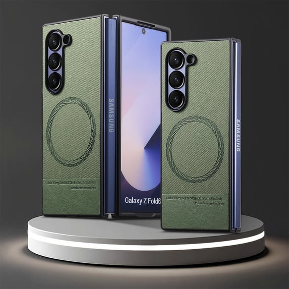 ELEHOLD Magnetic Case for Samsung Galaxy Z Fold 6, Slim Lightweight Faux Leather Non-Slip Rugged Anti-Scratch Shockproof Case, Wireless Charging Compatible,Green