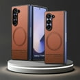 thumbnail image 1 of ELEHOLD Magnetic Case for Samsung Galaxy Z Fold 6, Slim Lightweight Faux Leather Non-Slip Rugged Anti-Scratch Shockproof Case, Wireless Charging Compatible,Brown, 1 of 11