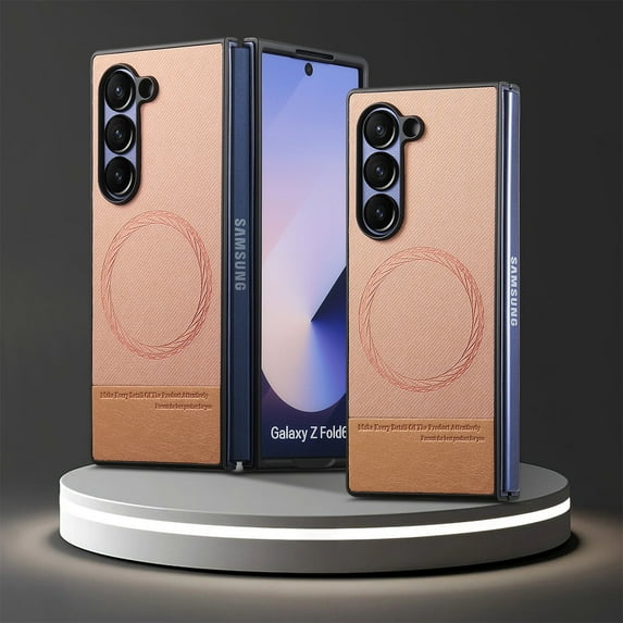 ELEHOLD Magnetic Case for Samsung Galaxy Z Fold 6, Slim Lightweight Faux Leather Non-Slip Rugged Anti-Scratch Shockproof Case, Wireless Charging Compatible,Pink