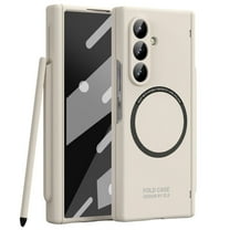 ELEHOLD Magnetic Case for Samsung Galaxy Z Fold 7 with Screen Protector, Shockproof Skin-Friendly Hinge Protection Scratch-Resistant All-Inclusive Protective Cover With S Pen Holder Stylus,Beige