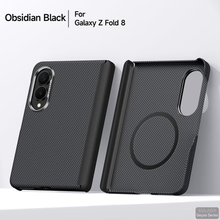 ELEHOLD Magnetic Case for Samsung Galaxy Z Fold8, Carbon Fiber Pattern Faux Leather Slim Protective Cover with Hinge Guard, Hard PC Back Shell, Black