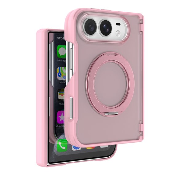 ELEHOLD Magnetic Case for Apple iPhone Duo, Matte Shockproof Full Hinge Cover with Ring Stand, Pink